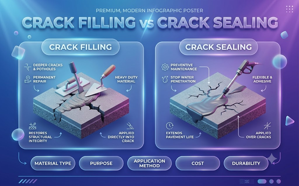 Crack Filling vs Crack Sealing: What’s the Difference?